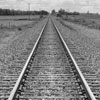 train tracks, black and white